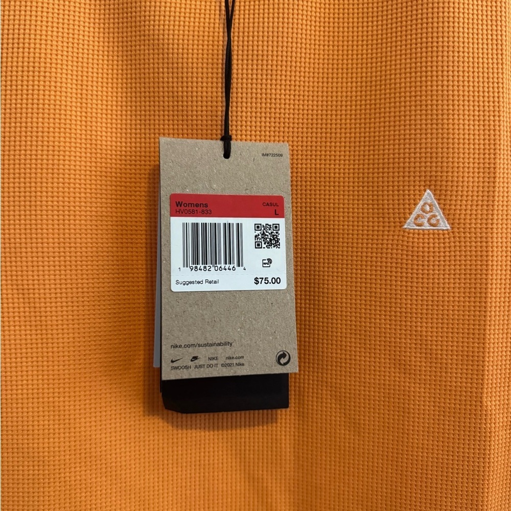 Nike ACG Orange Waffle Knit Short Sleeve Top - Women's Size L - Picture 5 of 6